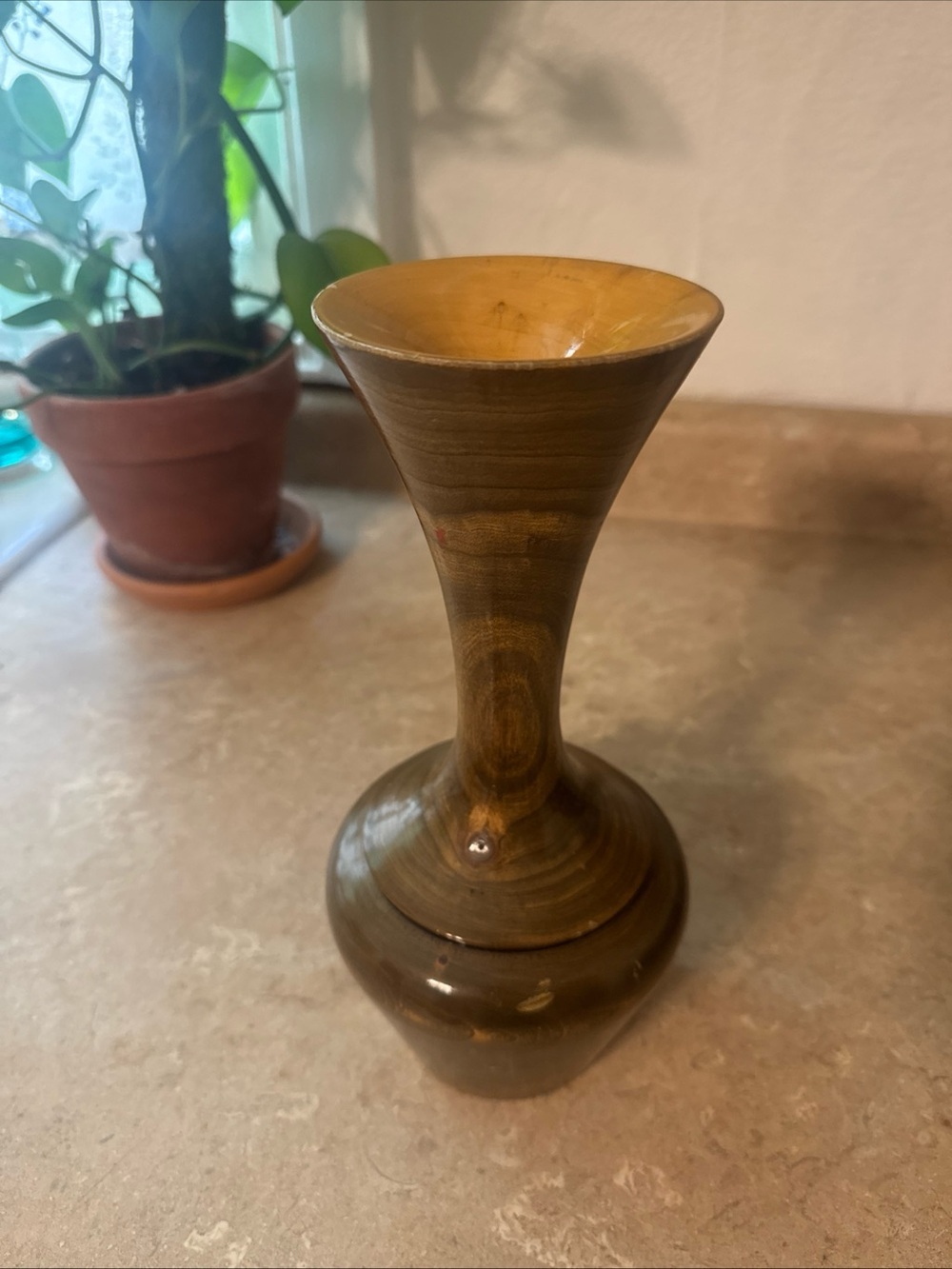 turned wood vase handcrafted by artist Walt Whitney From Lake Oahe Driftwood MCM